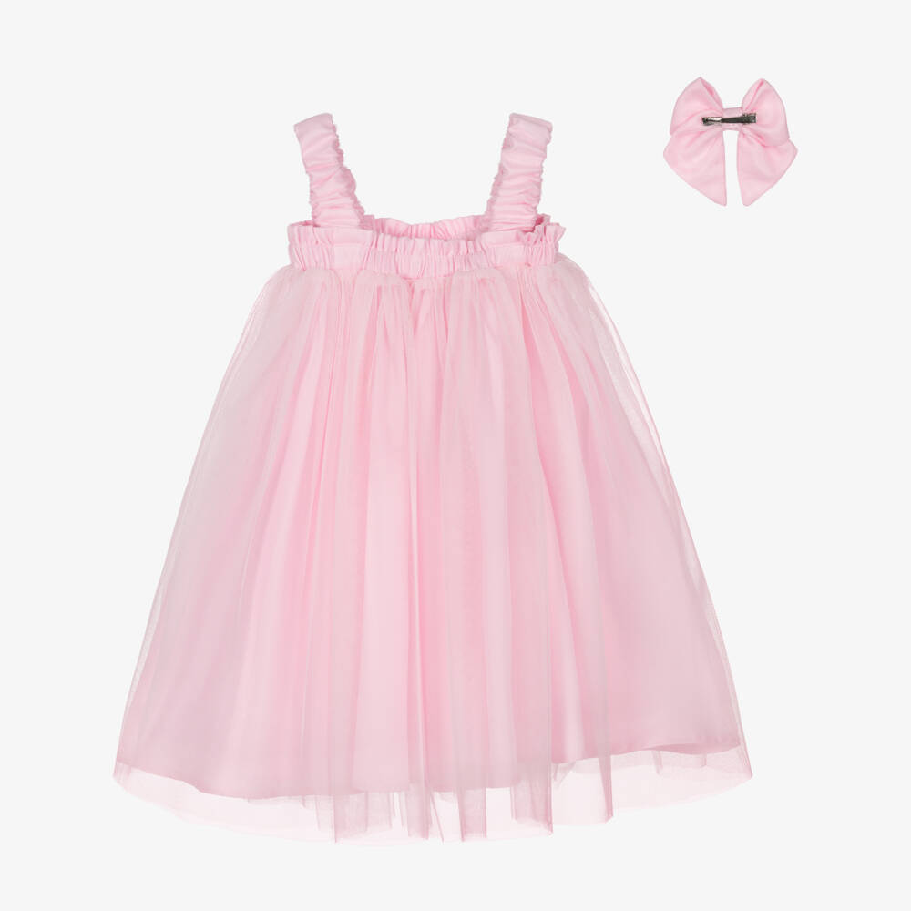 Caramelo Kids-Girls Pastel Pink Tulle Dress Set with Bow | Childrensalon Outlet