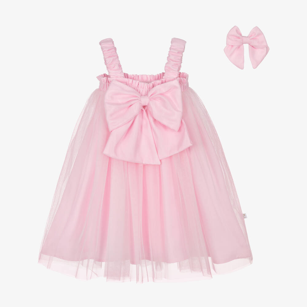 Caramelo Kids-Girls Pastel Pink Tulle Dress Set with Bow | Childrensalon Outlet