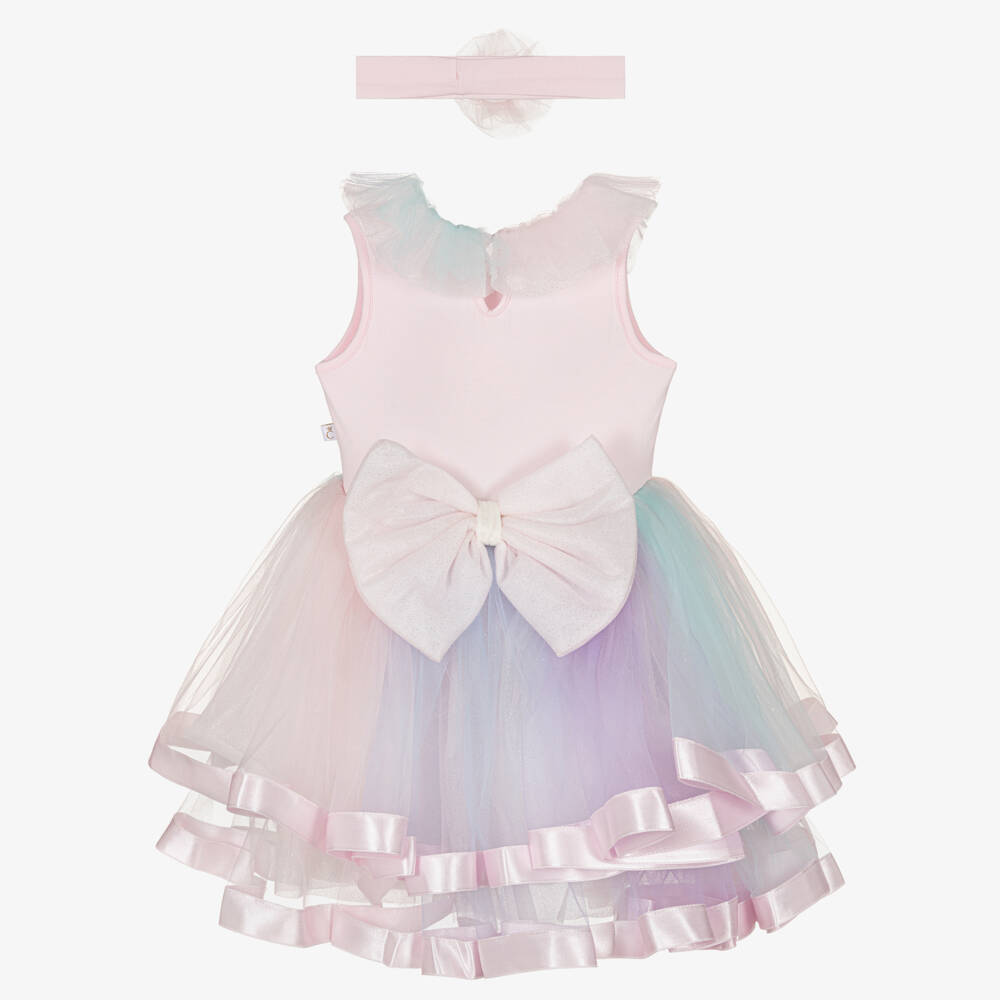 Caramelo Kids-Girls Pastel Rainbow Tulle Dress | Childrensalon Outlet