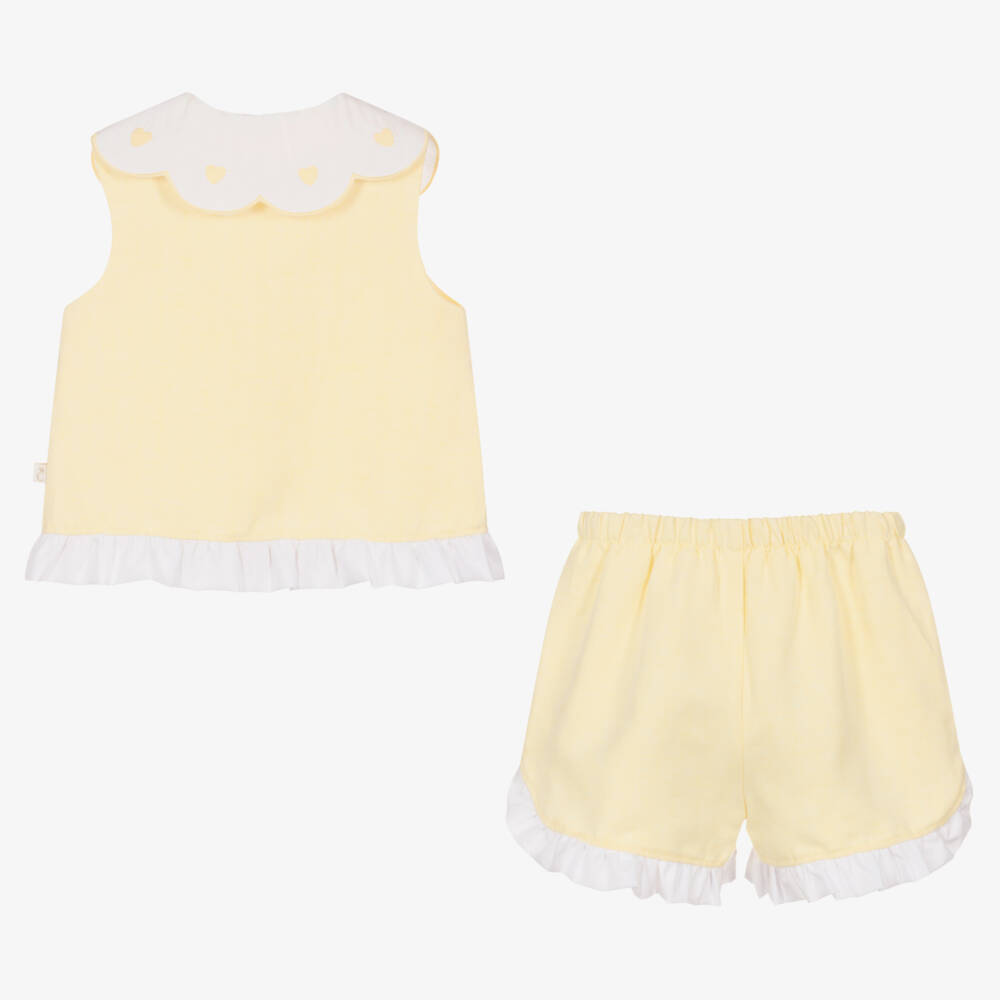 Caramelo Kids-Girls Pastel Yellow Cotton & Linen Shorts Set | Childrensalon Outlet