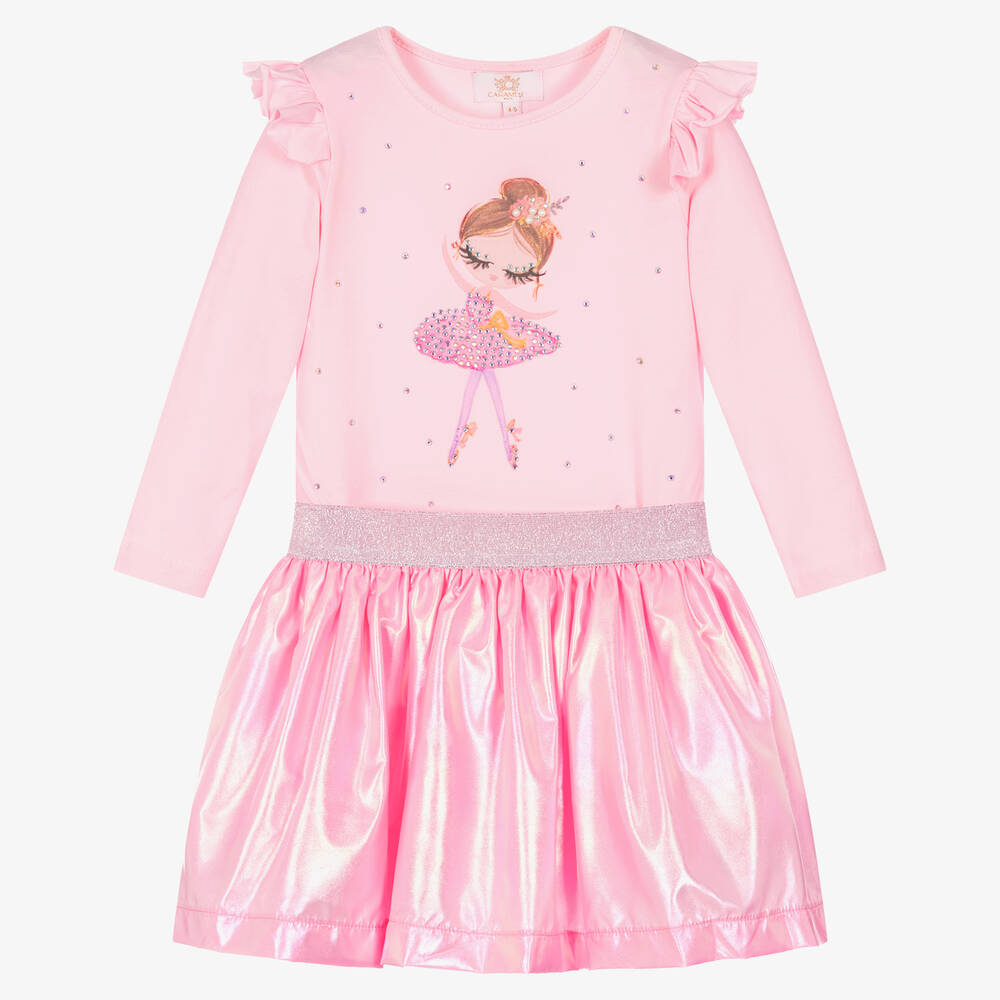 Caramelo Kids - Girls Pink Ballerina Shimmer Skirt Set | Childrensalon