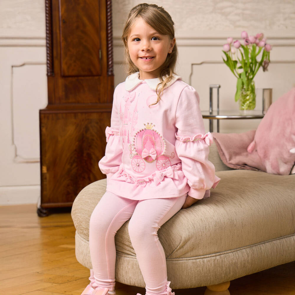 Caramelo Kids-طقم بناتي وردي مع ليجنز برسومات القلعة | Childrensalon Outlet
