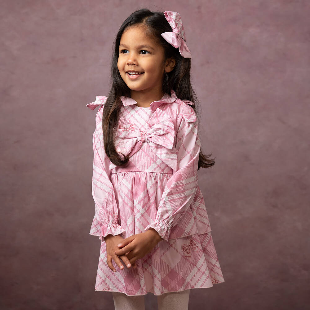 Caramelo Kids-Girls Pink Check Dress Set  | Childrensalon Outlet