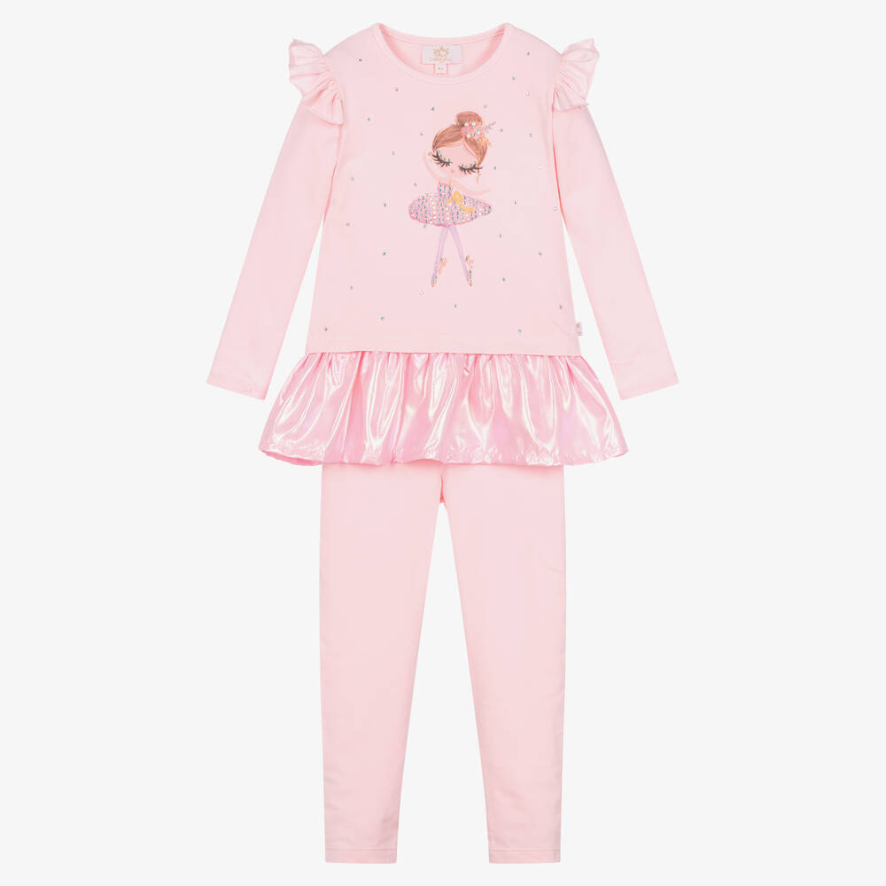 Caramelo Kids - Girls Pink Cotton Ballerina Leggings Set | Childrensalon