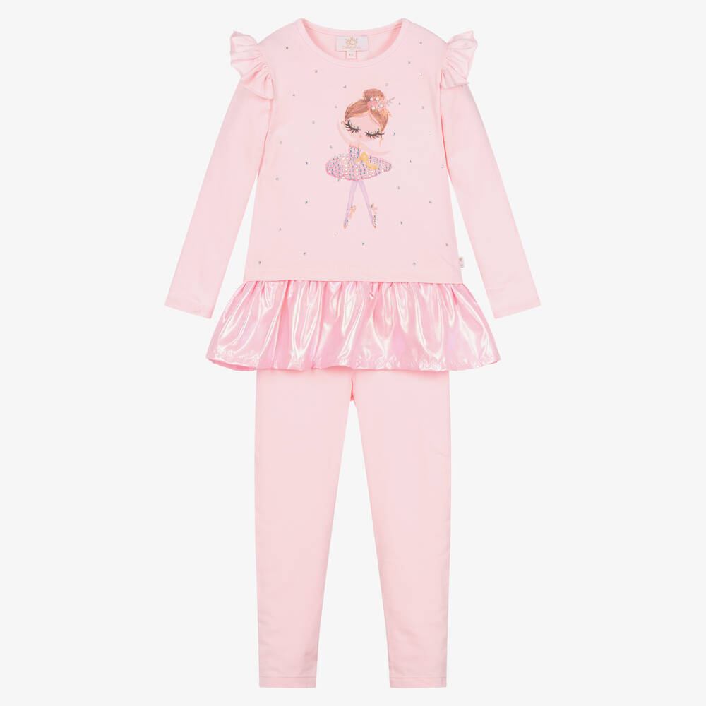 Caramelo Kids-Girls Pink Cotton Ballerina Leggings Set | Childrensalon Outlet