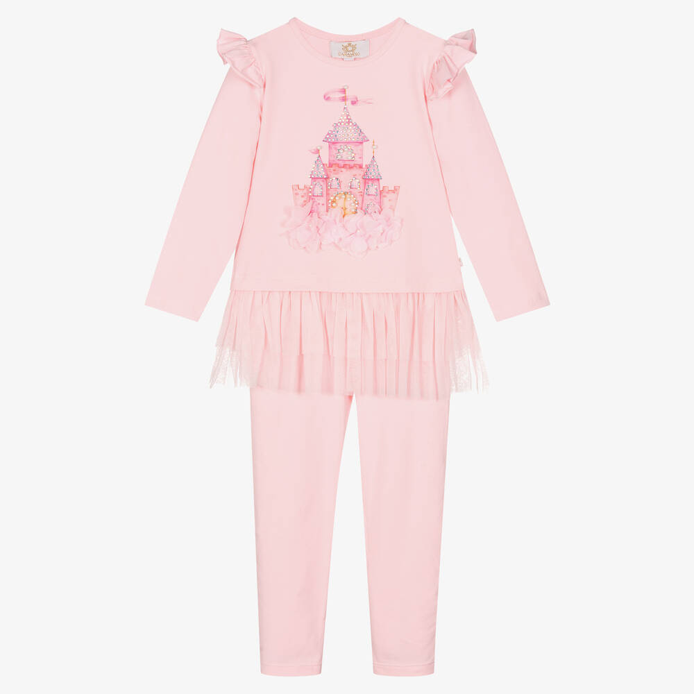 Caramelo Kids - Girls Pink Cotton Castle Leggings Set | Childrensalon