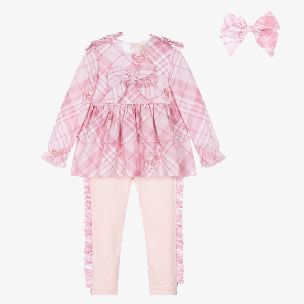 Caramelo Kids - Girls Pink Cotton Check Leggings Set | Childrensalon
