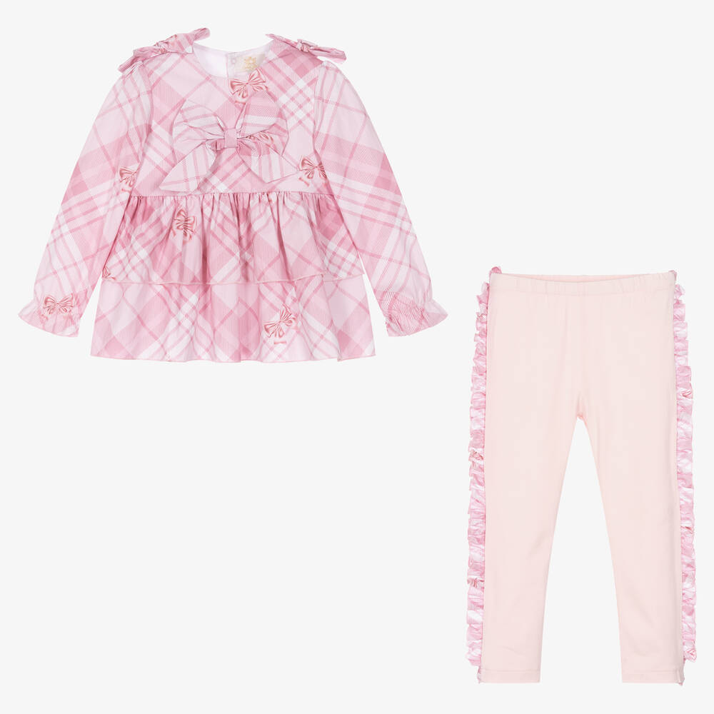 Caramelo Kids-Girls Pink Cotton Check Leggings Set | Childrensalon Outlet
