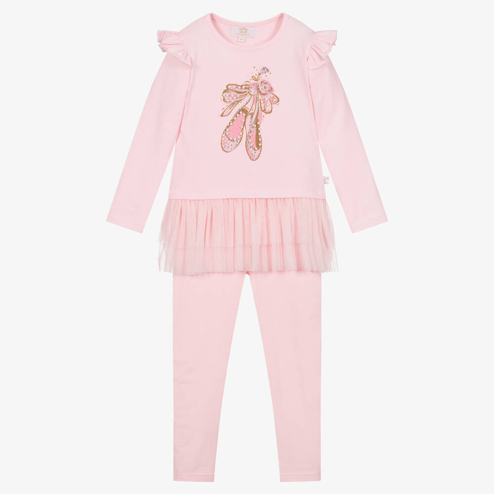 Caramelo Kids - Girls Pink Cotton Jersey Leggings Set | Childrensalon