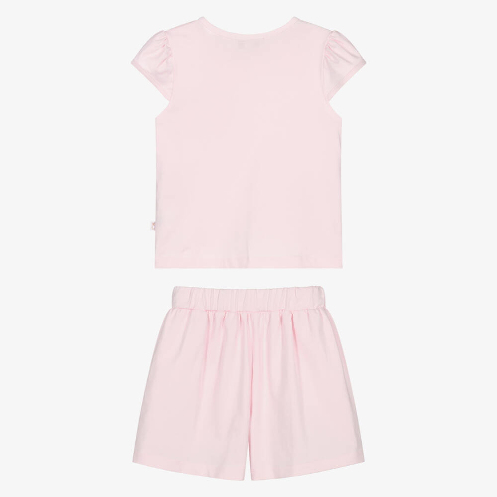 Caramelo Kids-Girls Pink Cotton Jersey Shorts Set with Sequinned Ruffles | Childrensalon Outlet