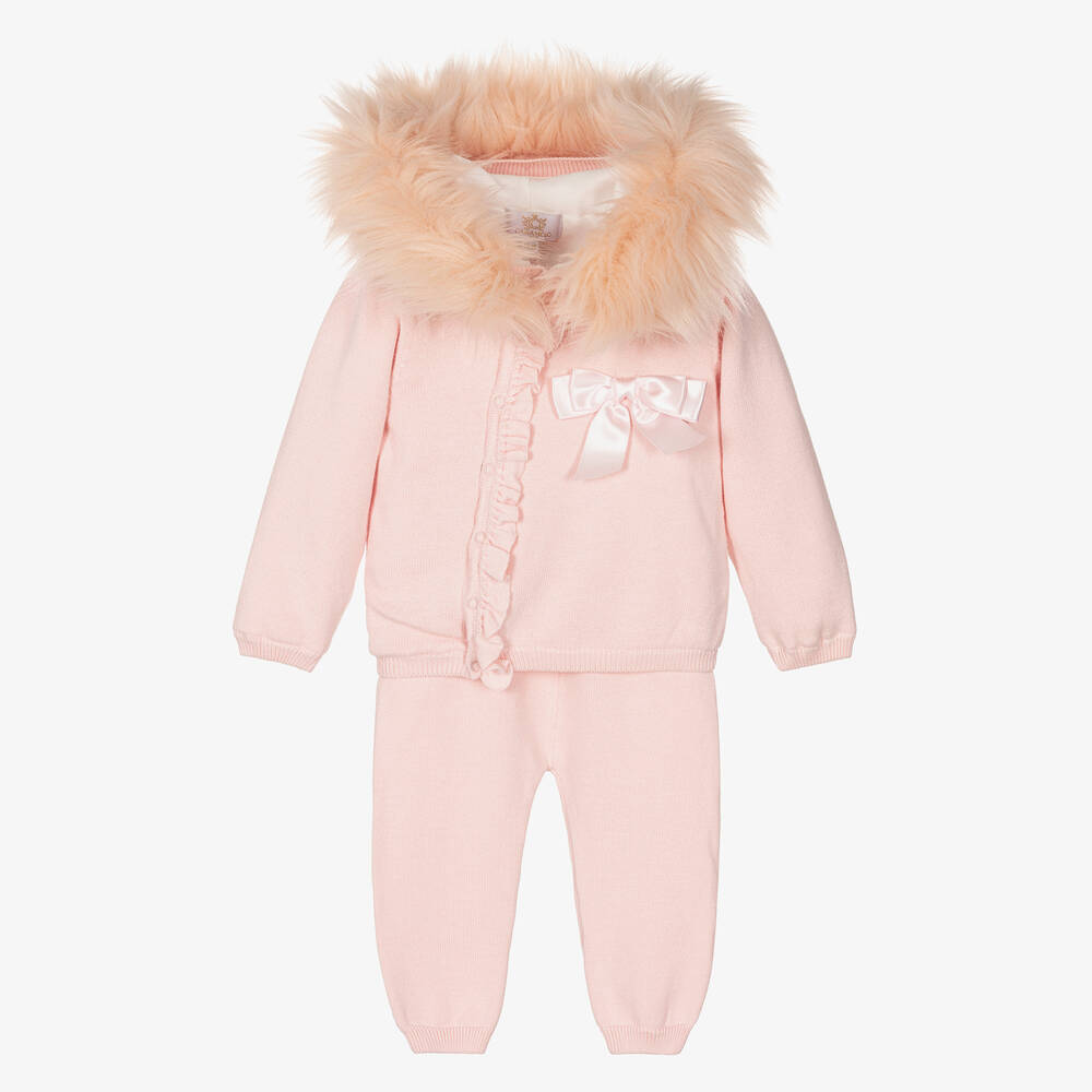 Caramelo Kids - Rosa Baumwoll-Strickhosen-Set | Childrensalon