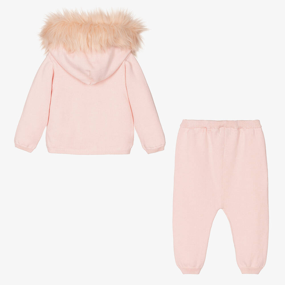 Caramelo Kids-Girls Pink Cotton Knit Trousers Set | Childrensalon Outlet