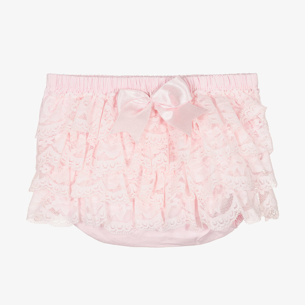 Caramelo Kids Girls Pink Cotton Lace Frilly Pants