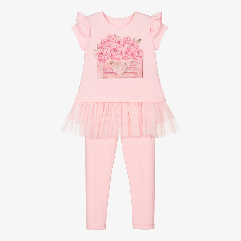 Caramelo Kids - Girls Pink Cotton Leggings Set | Childrensalon
