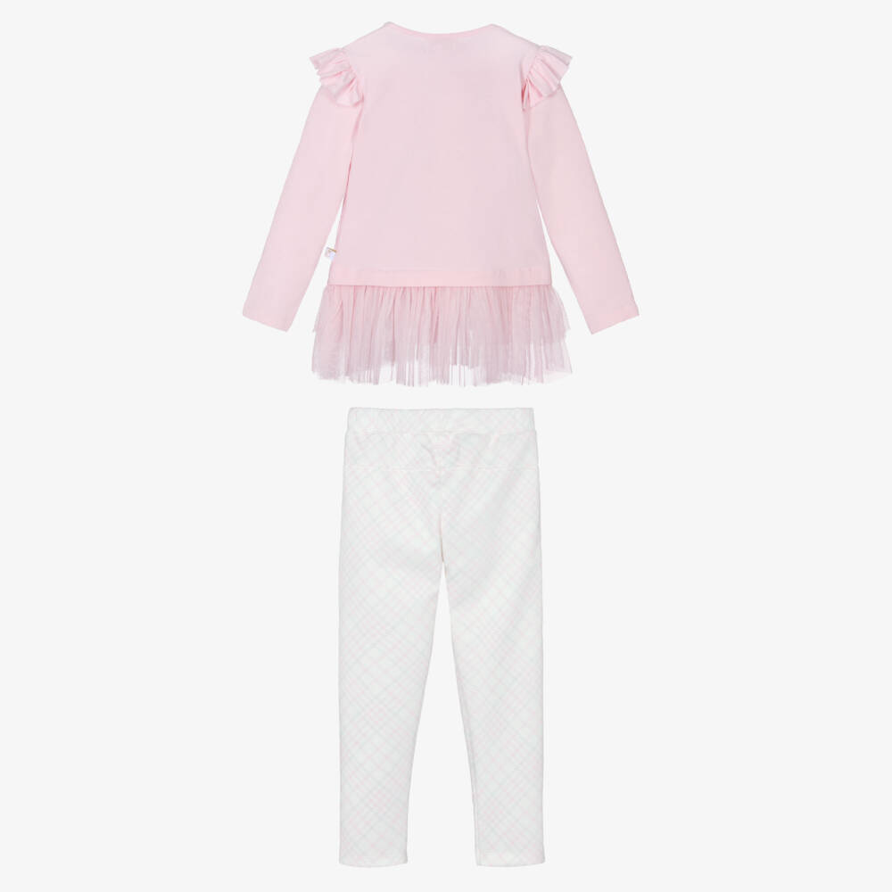 Caramelo Kids-Girls Pink Cotton Leggings Set with Heart Motifs | Childrensalon Outlet