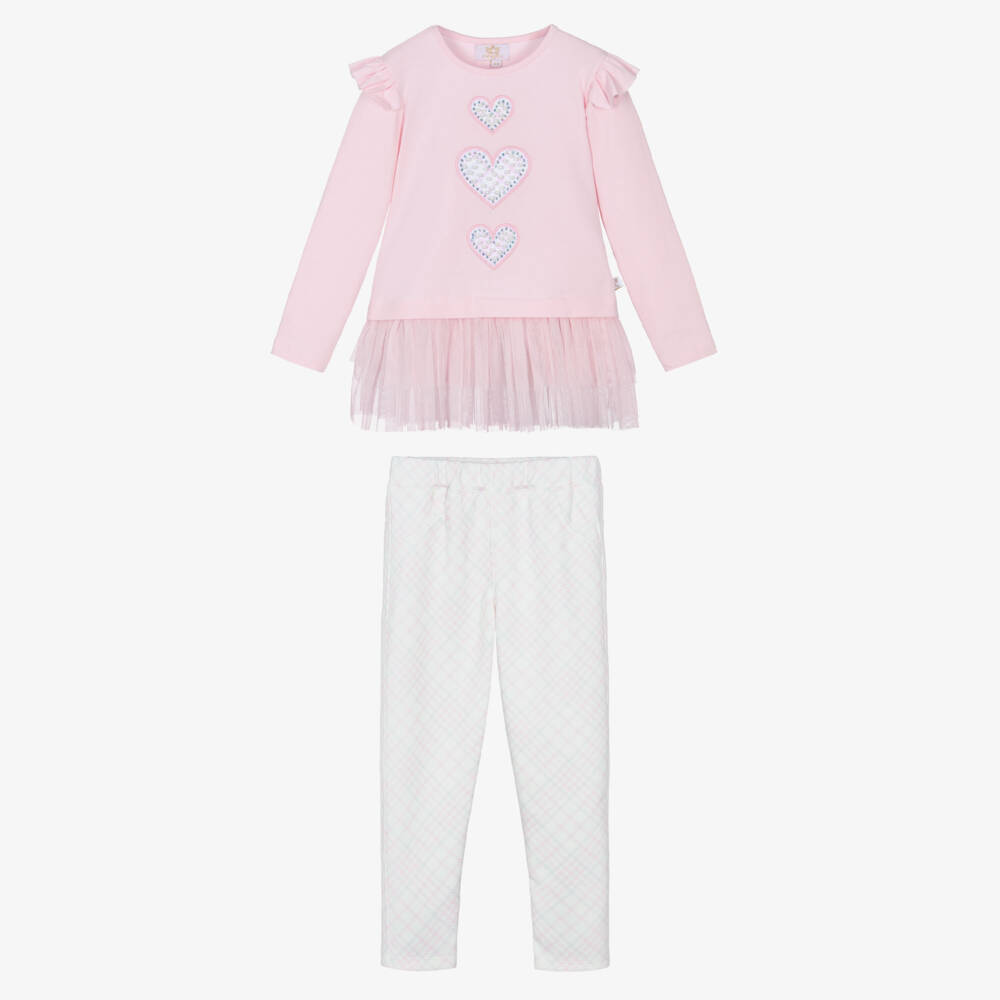 Caramelo Kids-Girls Pink Cotton Leggings Set with Heart Motifs | Childrensalon Outlet