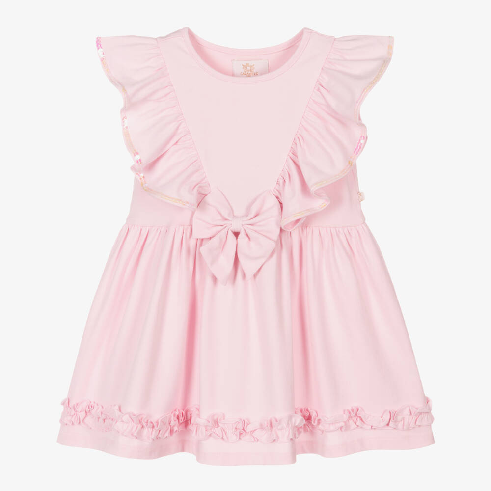 Caramelo Kids-Girls Pink Cotton Ruffle Dress | Childrensalon Outlet