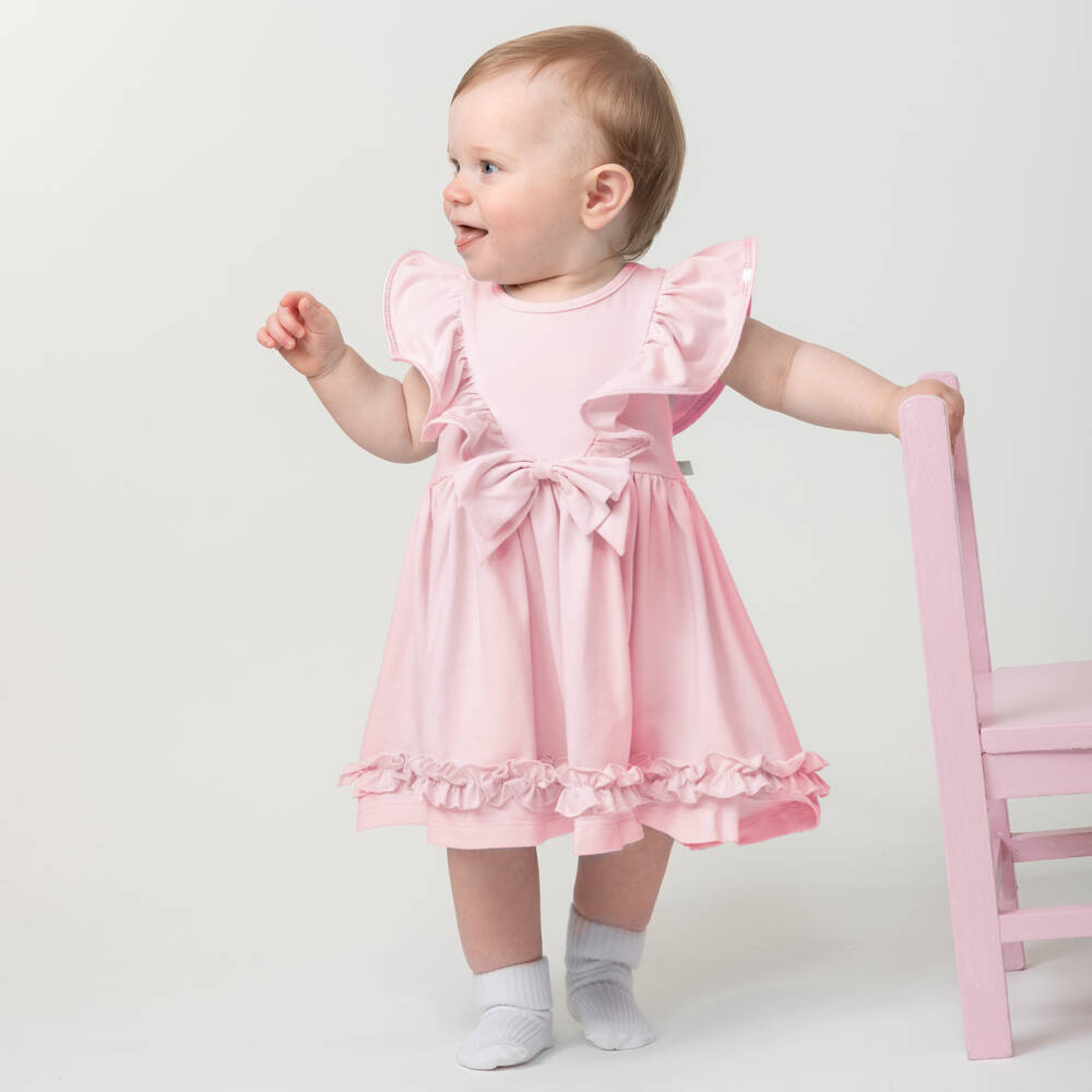 Caramelo Kids-Girls Pink Cotton Ruffle Dress | Childrensalon Outlet