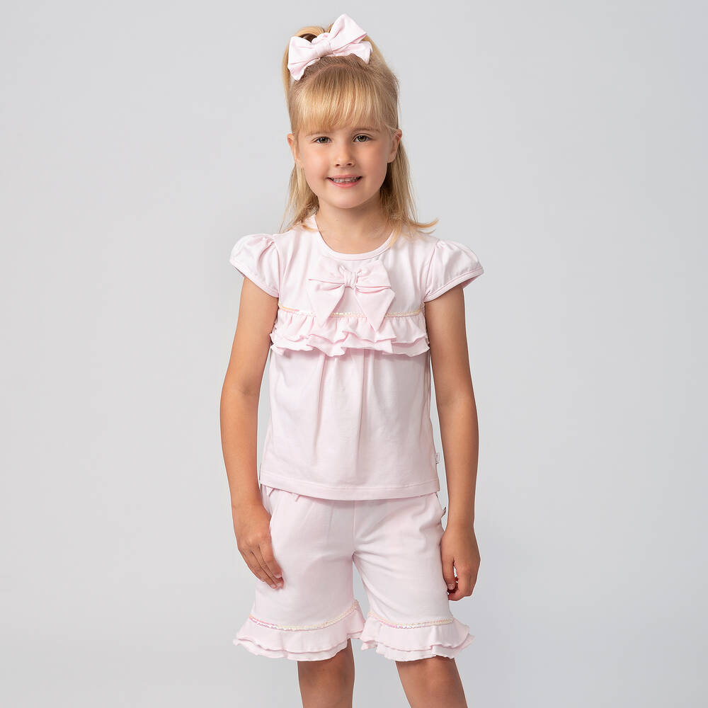 Caramelo Kids-Girls Pink Cotton Sequin Shorts Set | Childrensalon Outlet