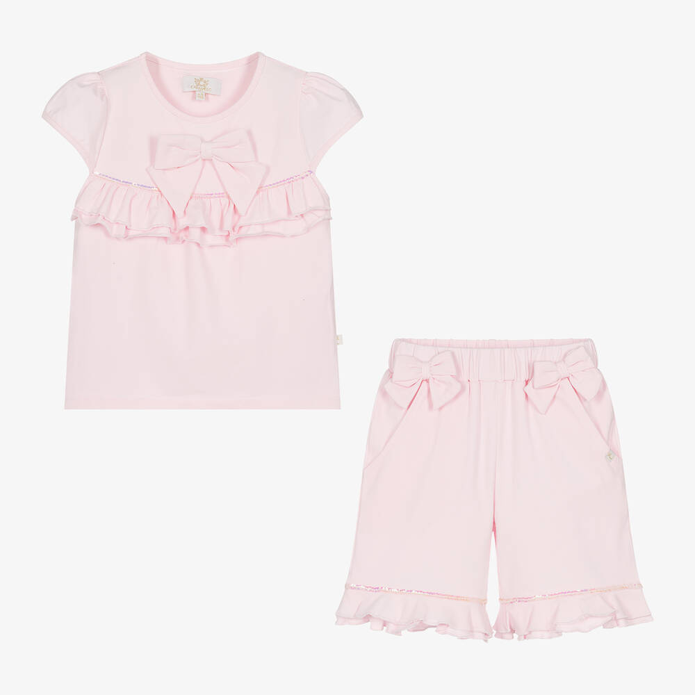 Caramelo Kids-Girls Pink Cotton Sequin Shorts Set | Childrensalon Outlet