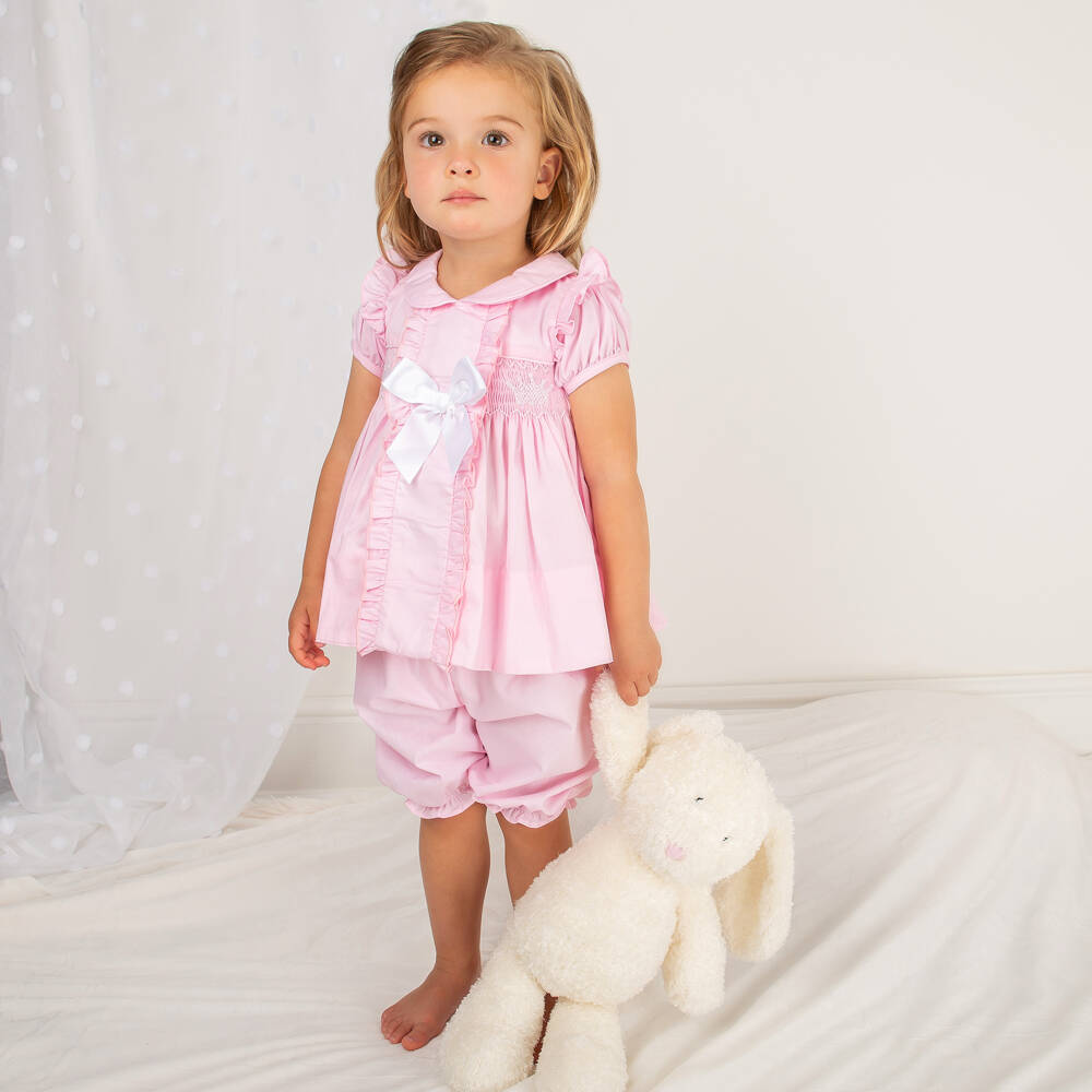Caramelo Kids-Girls Pink Cotton Smocked Dress | Childrensalon Outlet
