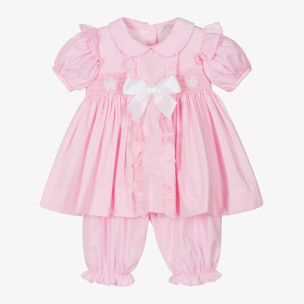 Caramelo Kids-Розовое хлопковое платье c присборенной вышивкой для девочек | Childrensalon Outlet