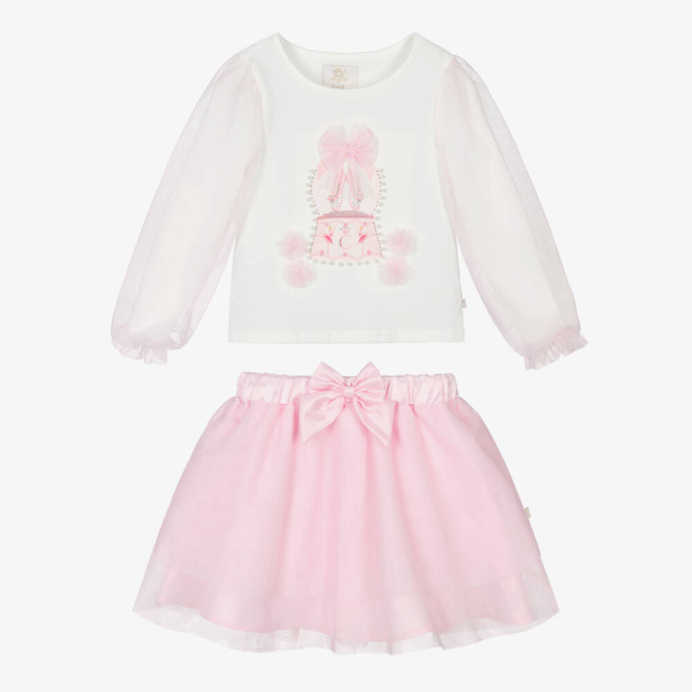 Caramelo Kids-Girls Pink Cotton & Tulle Ballerina Skirt Set | Childrensalon Outlet