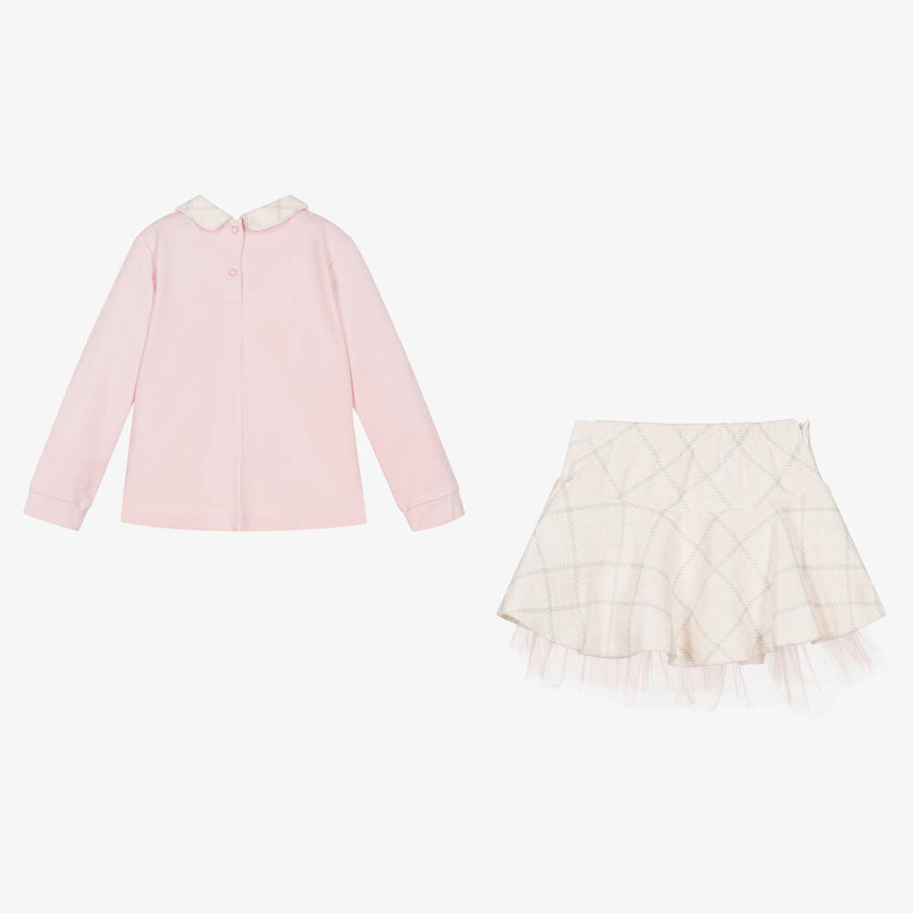 Caramelo Kids-Girls Pink Cotton Tweed Skirt Set | Childrensalon Outlet