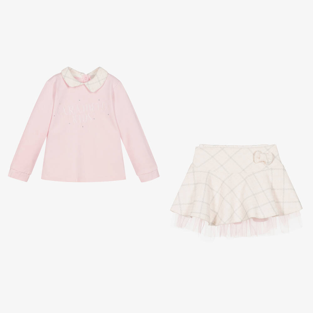 Caramelo Kids-Girls Pink Cotton Tweed Skirt Set | Childrensalon Outlet
