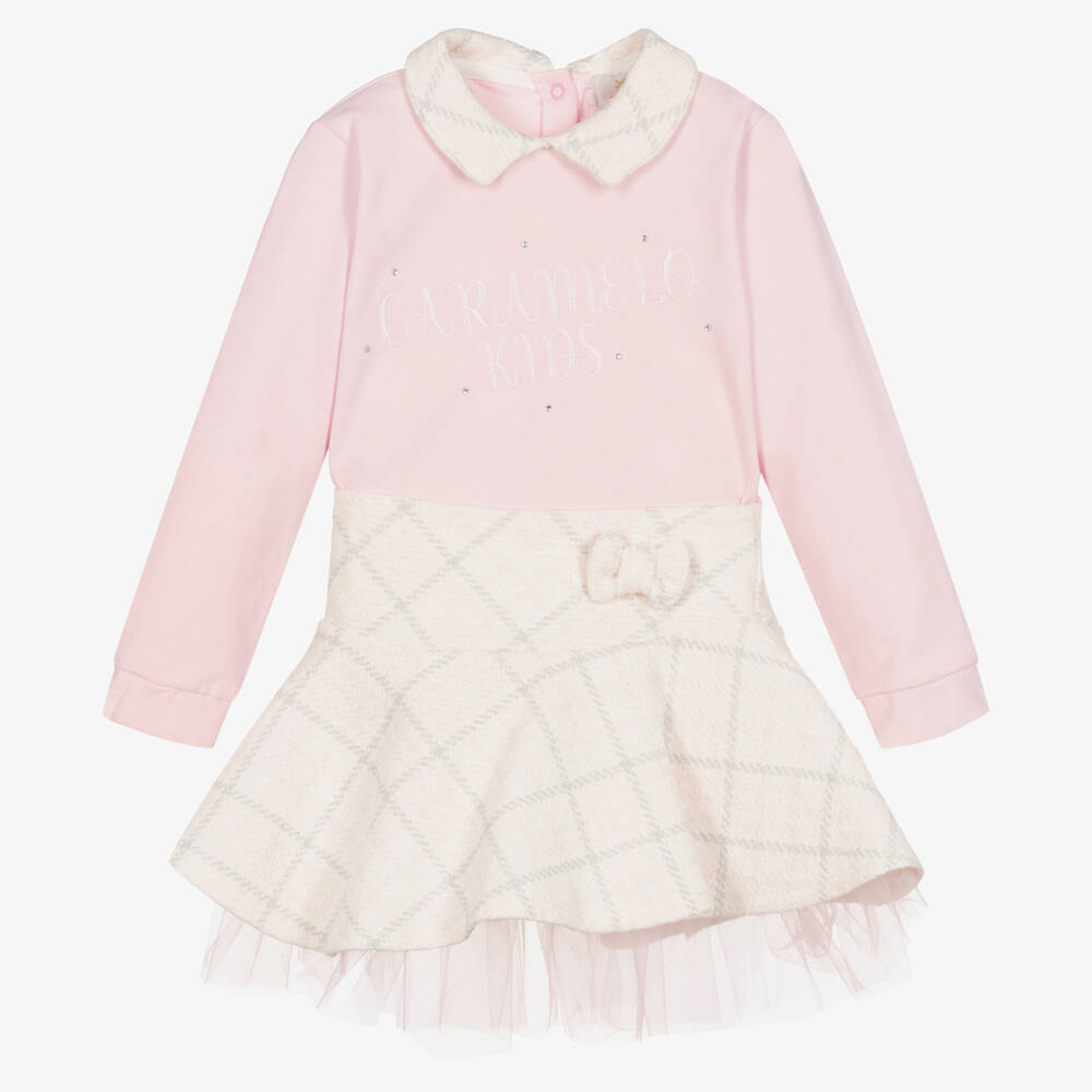 Caramelo Kids - Girls Pink Cotton Tweed Skirt Set | Childrensalon