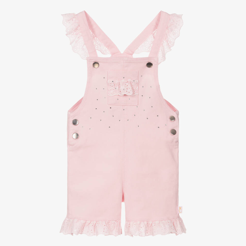 Caramelo Kids - Girls Pink Diamanté Dungarees | Childrensalon