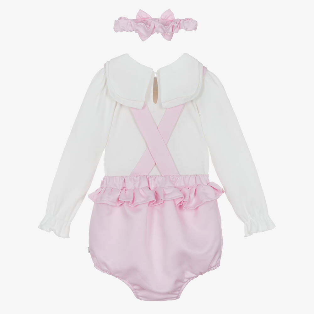 Caramelo Kids-Girls Pink Dungaree Babysuit Set with Bow Headband | Childrensalon Outlet