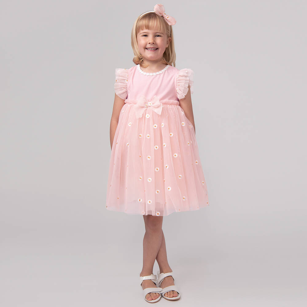 Caramelo Kids-Girls Pink Embroidered Tulle Dress Set | Childrensalon Outlet