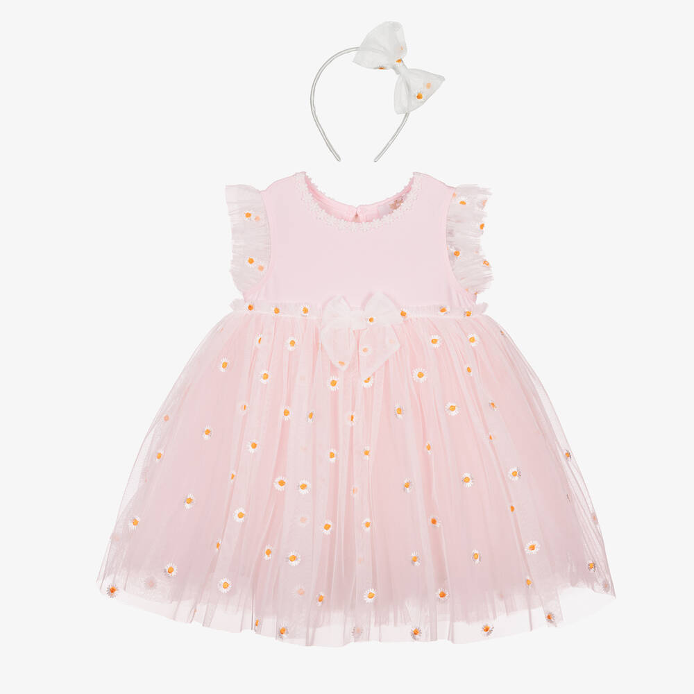 Caramelo Kids-Girls Pink Embroidered Tulle Dress Set | Childrensalon Outlet