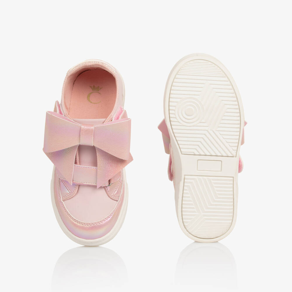 Caramelo Kids-Girls Pink Faux Leather Bow Trainers | Childrensalon Outlet