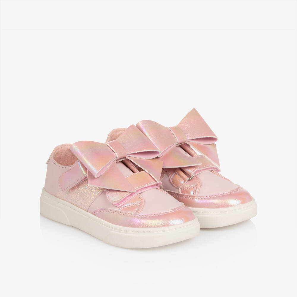 Caramelo Kids-Girls Pink Faux Leather Bow Trainers | Childrensalon Outlet