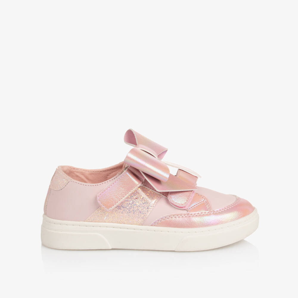 Caramelo Kids-Girls Pink Faux Leather Bow Trainers | Childrensalon Outlet