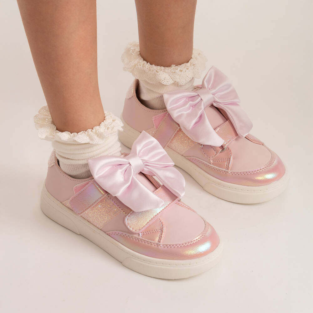 Caramelo Kids-Girls Pink Faux Leather Bow Trainers | Childrensalon Outlet