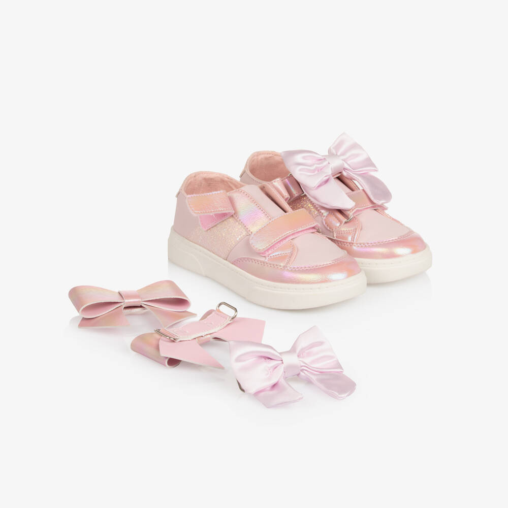 Caramelo Kids-Girls Pink Faux Leather Bow Trainers | Childrensalon Outlet