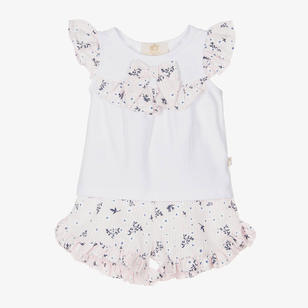 Caramelo Kids - Girls Pink Floral Shorts Set | Childrensalon