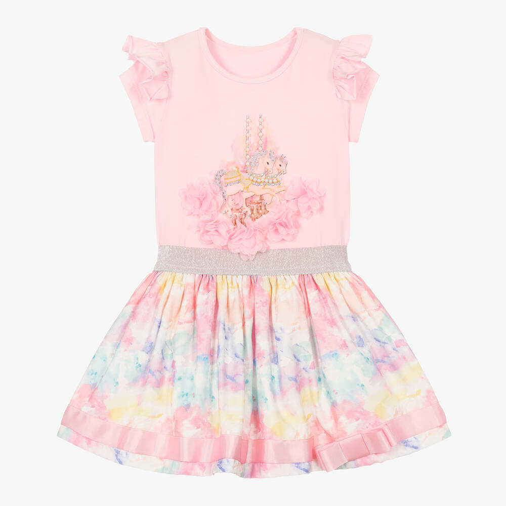 Caramelo Kids - Розовая футболка и юбка с цветами | Childrensalon