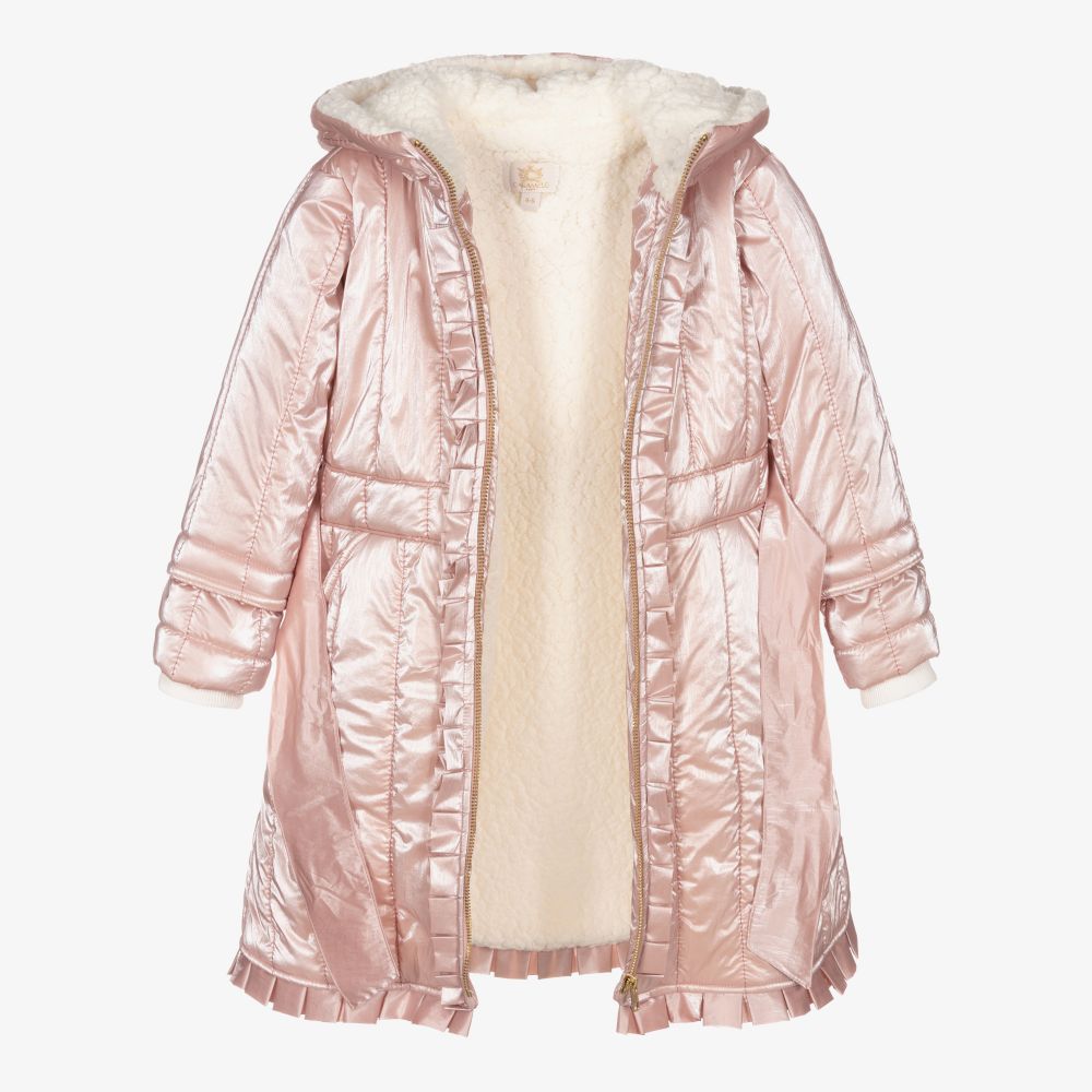 Caramelo Kids-معطف مزين بفرو صناعي لون زهري للبنات | Childrensalon Outlet