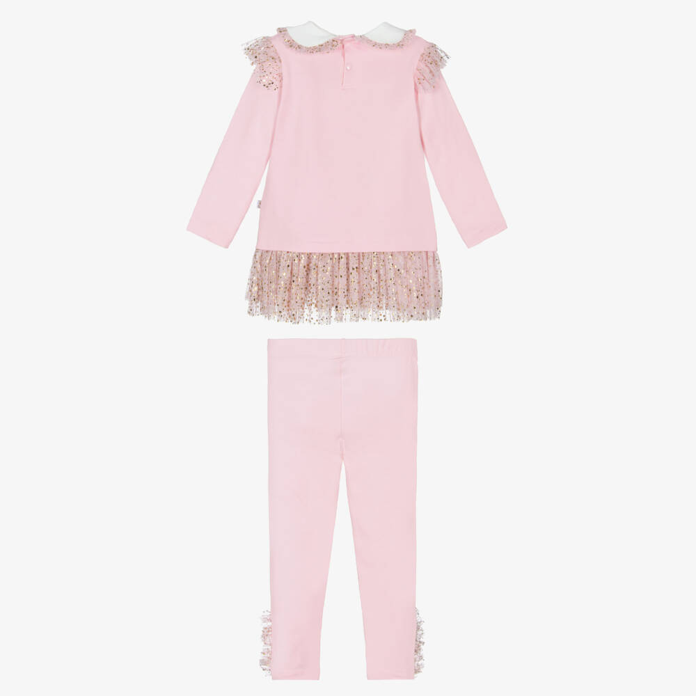 كاراميلو كيدز -Girls Pink Jersey & Tulle Leggings Set with Gold Dots | Childrensalon Outlet