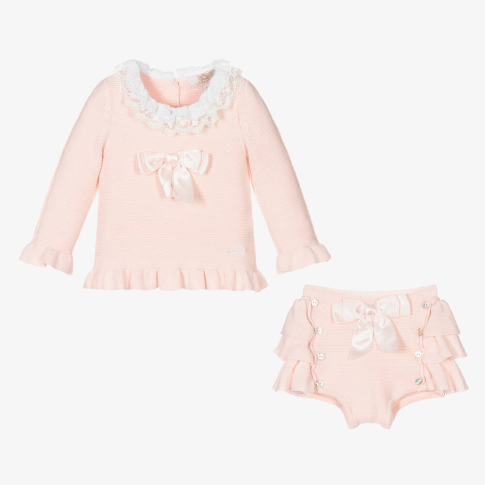 Caramelo Kids-Вязаный топ и шорты розового цвета | Childrensalon Outlet