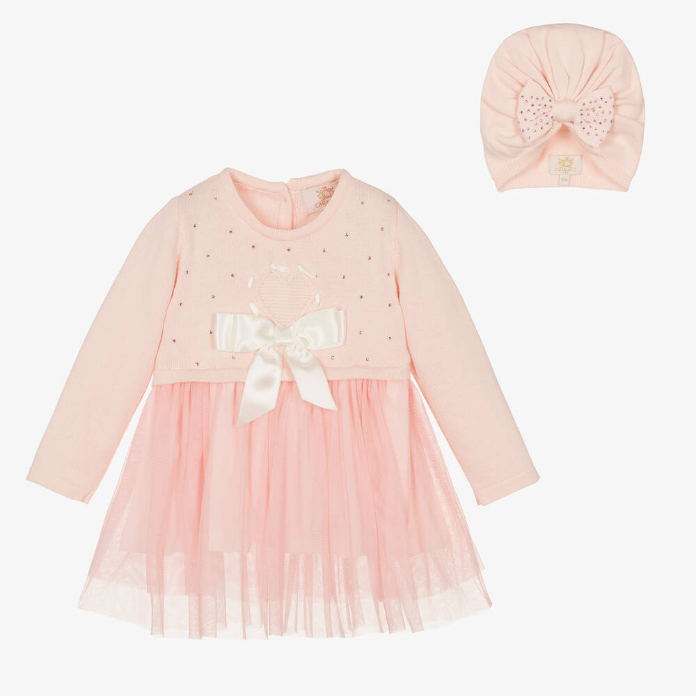 Caramelo Kids-Girls Pink Knitted Dress Set | Childrensalon Outlet