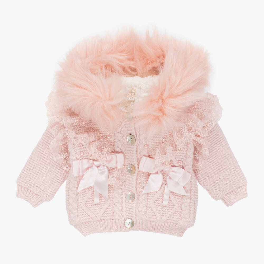 Caramelo Kids - Girls Pink Lace Knit Jacket | Childrensalon