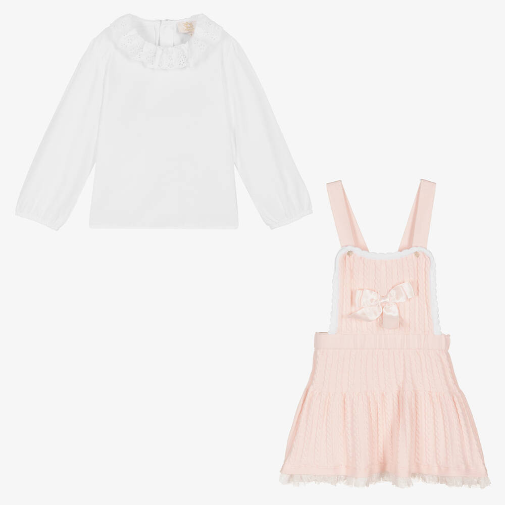 Caramelo Kids-Girls Pink Pinafore Dress Set | Childrensalon Outlet