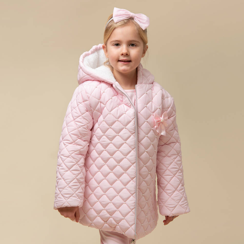 Caramelo Kids Girls Pink Quilted Hooded Coat