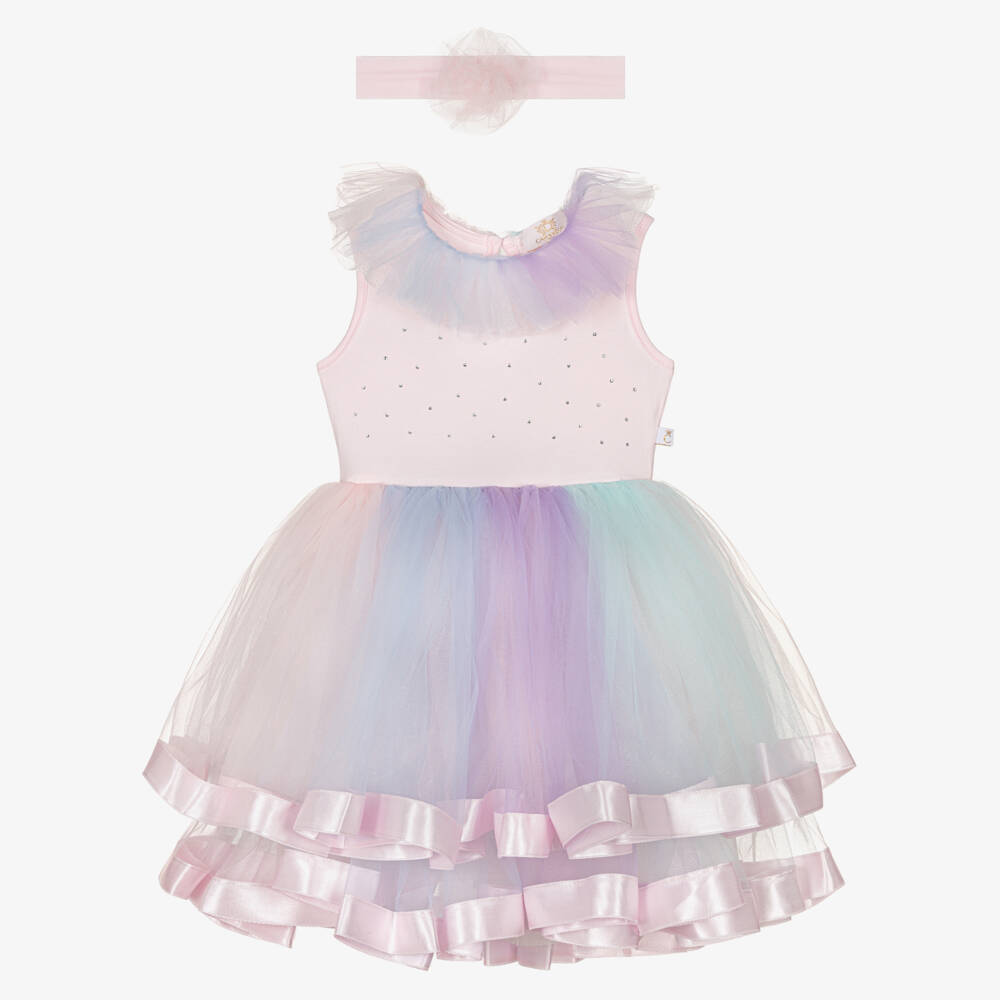 Caramelo Kids-Girls Pink Rainbow Tulle Dress | Childrensalon Outlet
