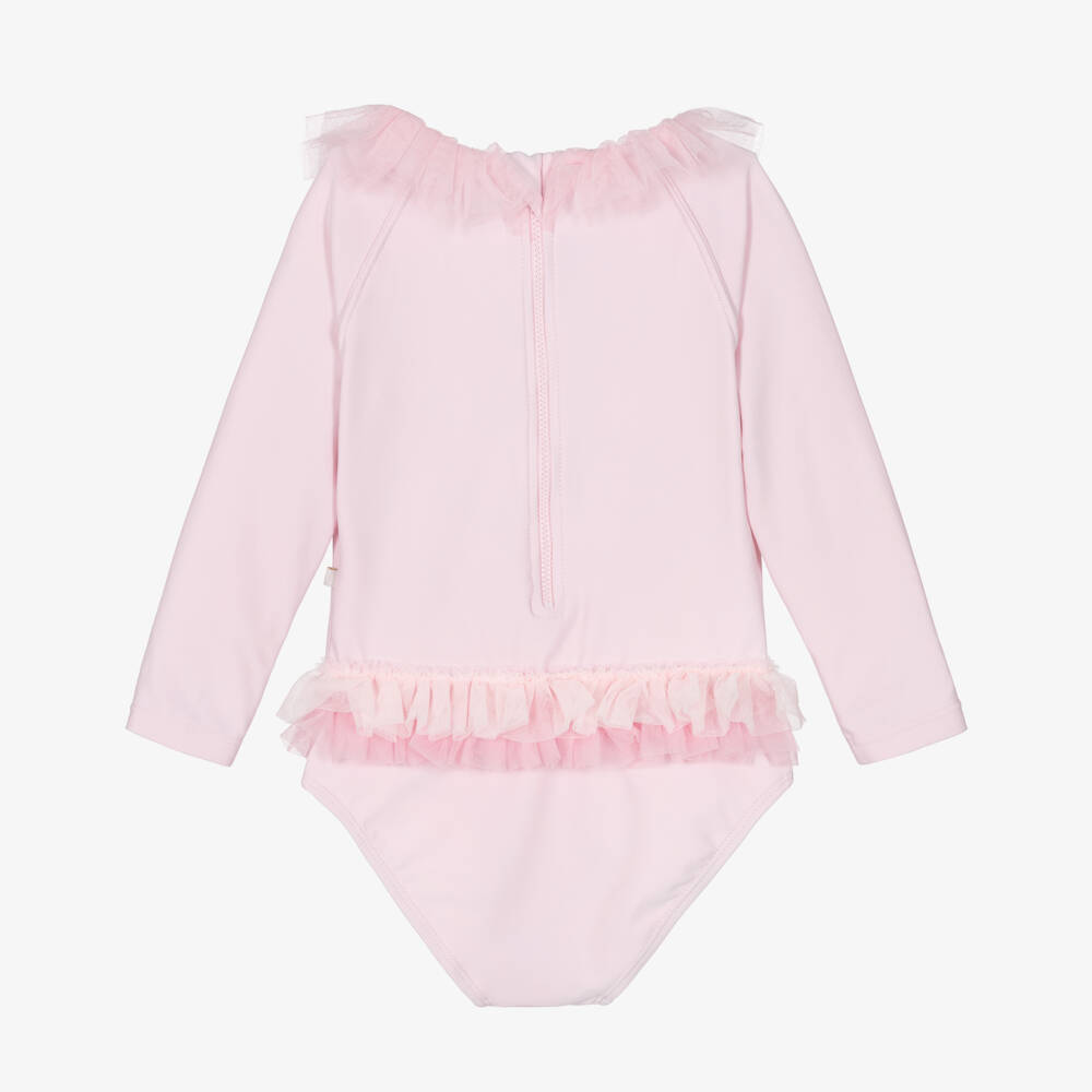 Caramelo Kids-Girls Pink Ruffle Long Sleeve Swimsuit | Childrensalon Outlet